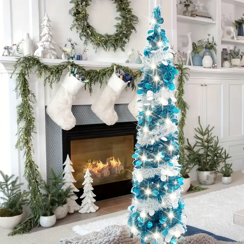 festive christmas tree decor blue tinsel 5ft - Temu United Arab Emirates