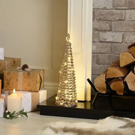Festive Lit Cone Tree Champagne Gold 40cm | Bloom Hand Works