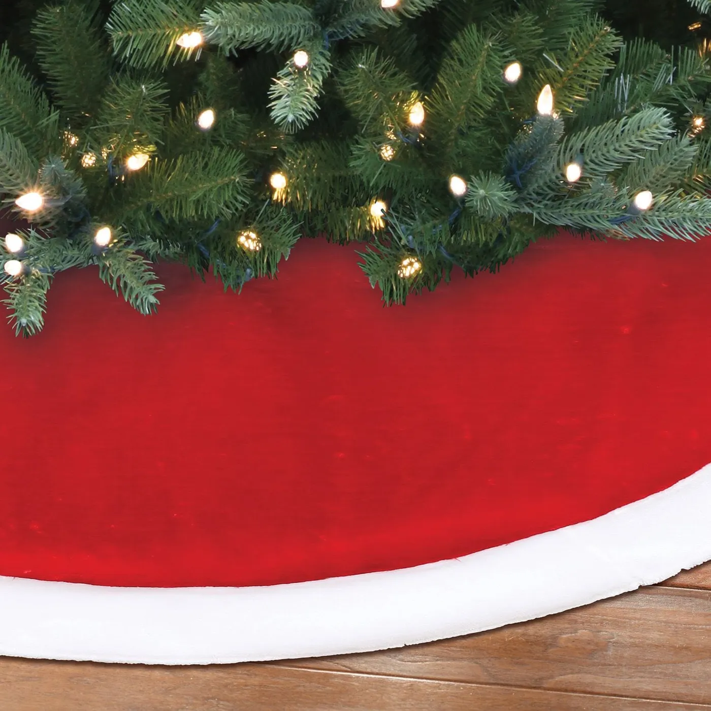 For Living Deluxe Christmas Decoration Plush Tree Skirt, Red, 48-in | Party City