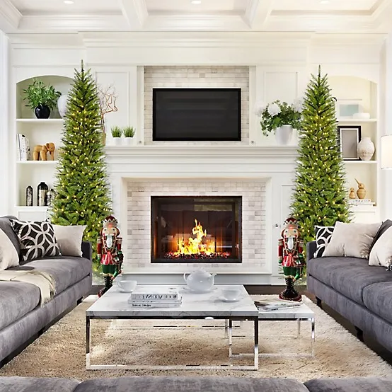 Fraser Hill Farm 7.5-Ft. Winter Falls Slim-Silhouette Christmas Tree with 8-Function Warm White LED Lighting and EZ Connect