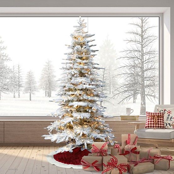 Fraser Hill Farm 9 ft. Pre-Lit Flocked Pine Valley Artificial Christmas Tree,  Clear LED Lights at Tractor Supply Co