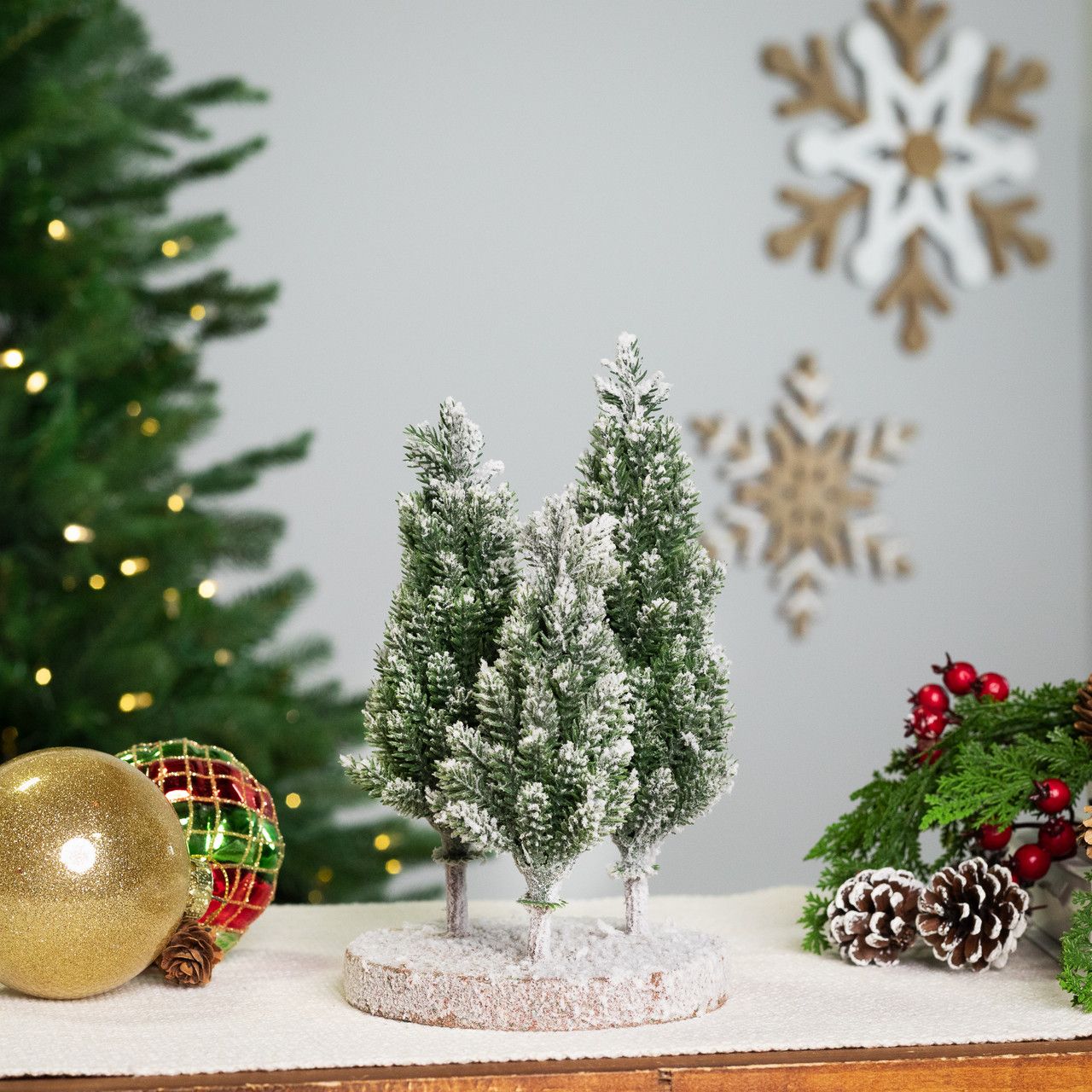 Frosted Trio of Pine Trees Christmas Decoration - 8' - Unlit