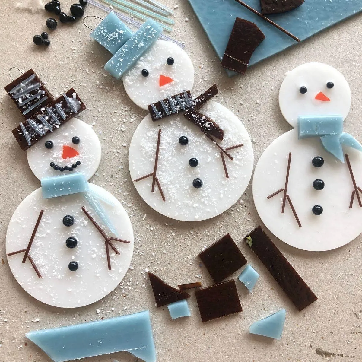 Fused Glass Snowman Ornaments | Art at the Bodega