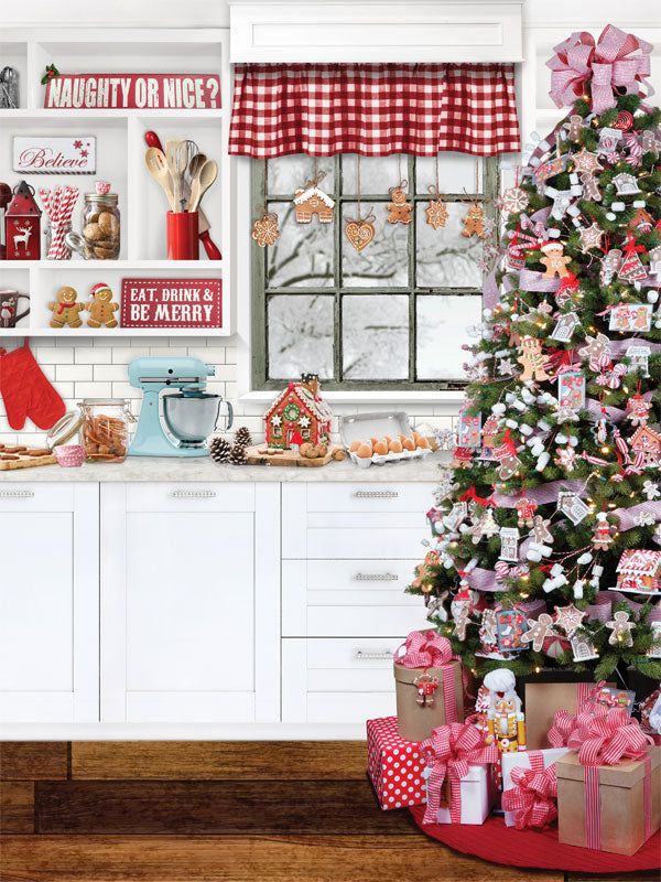 Gingerbread Christmas Kitchen Printed Backdrop - Denny Mfg