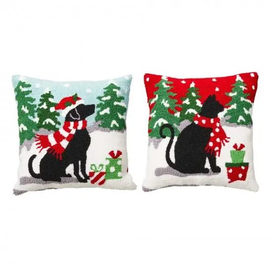 Glitzhome Glitzhome 14'L Hooked Christmas Dog & Cat Throw Pillow Set Of 2 2026 Clearance