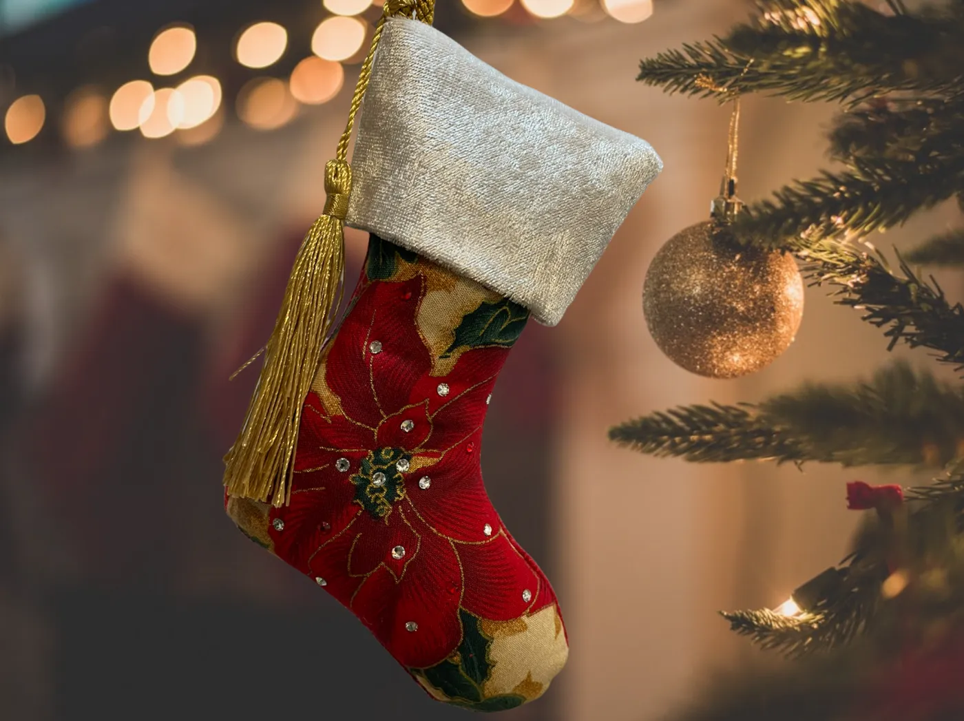 Gold Luxury Christmas Stocking Home Decor For The Living Room, Dining Kitchen