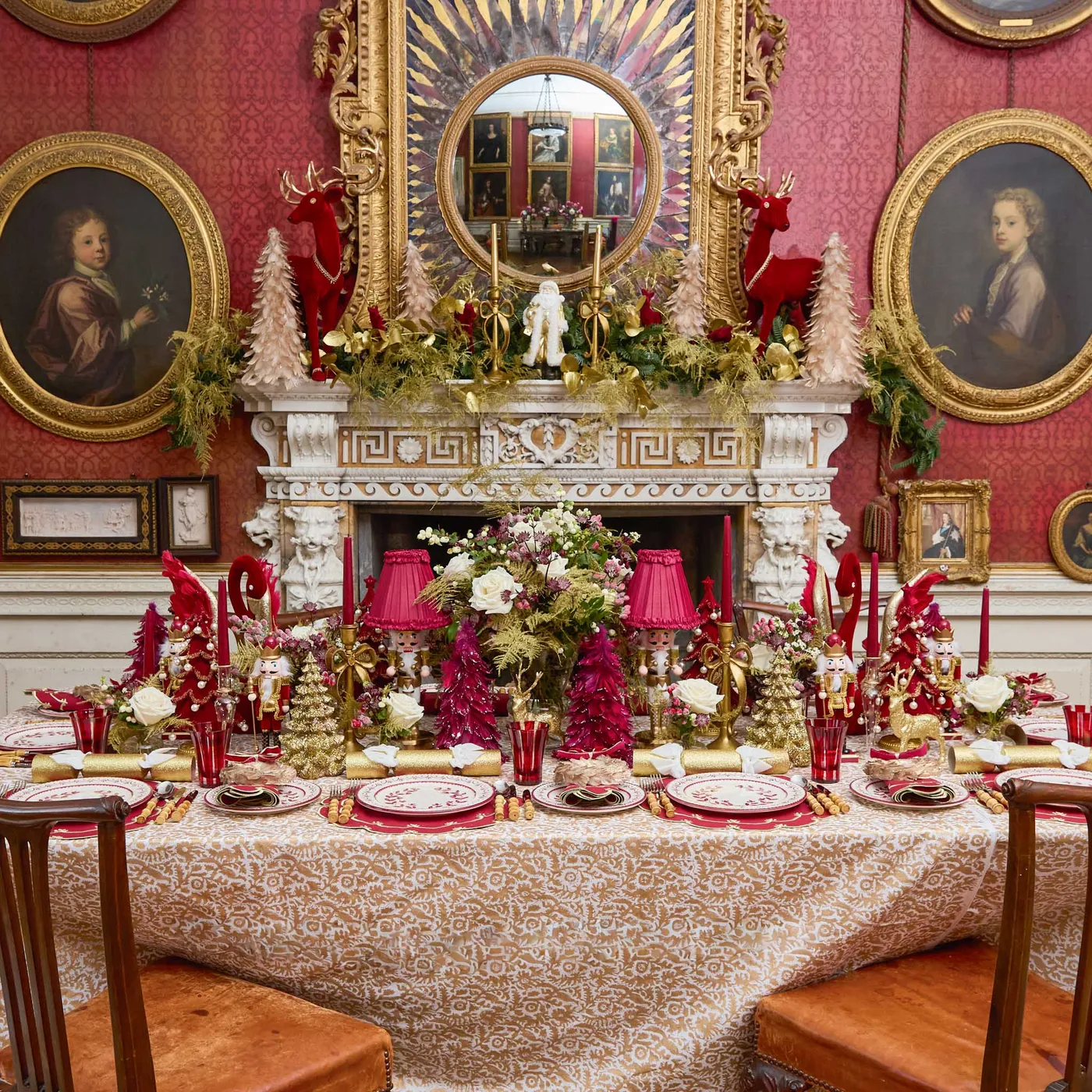 Gold Nutcracker Lamp with Burgundy Silk Shade | Mrs. Alice