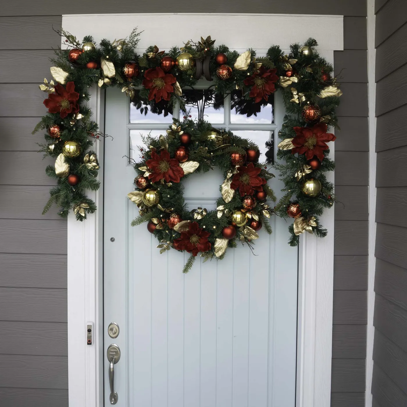 Golden Leaf Red Magnolia Christmas Garland - 9 ft.