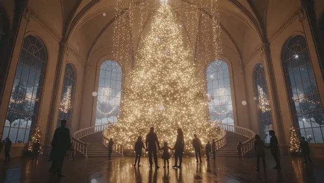 Grand hall with large christmas tree - Dropshot Stock royalty-free stock video download