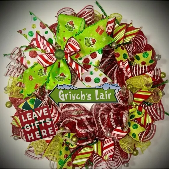 Grinch Christmas wreath mesh Large 22 inch handmade grinch decorations