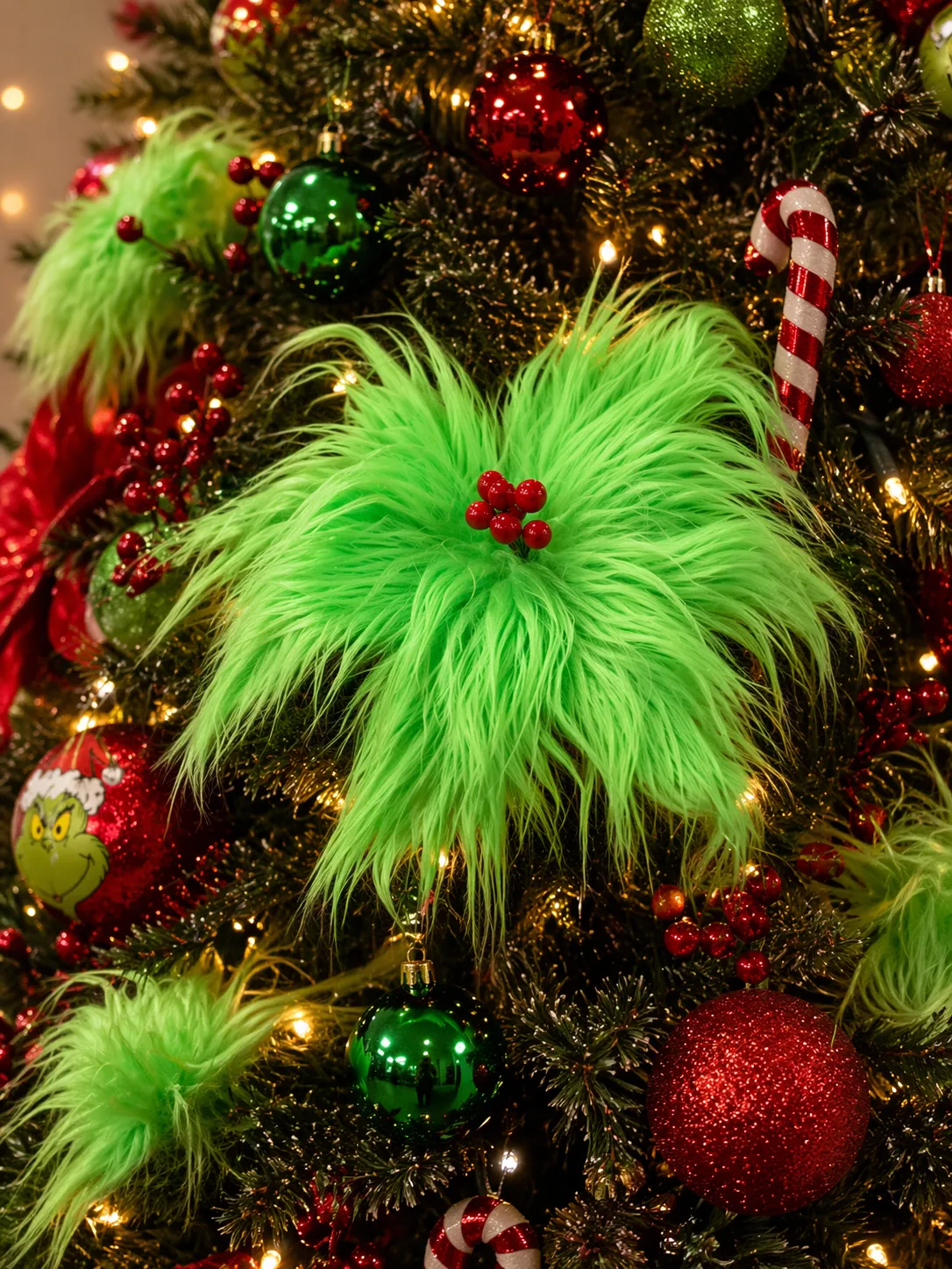 Grinch-Inspired Furry Flower Pick – Feature Tree Decoration – Mistletoe Home