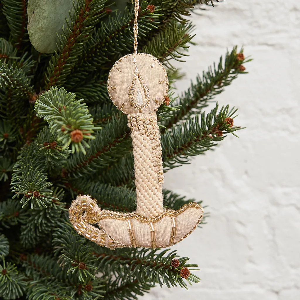 Hand Embroidered and Beaded Neutral Candle Ornament – Craftspring