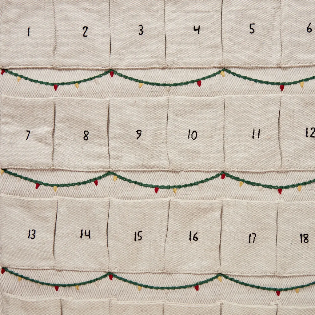 Hand Embroidered Natural Merry Christmas Linen Advent Calendar – Craftspring