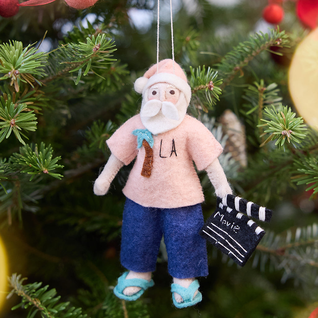 Hand Felted Pink Shirt Hollywood Los Angeles Santa Ornament