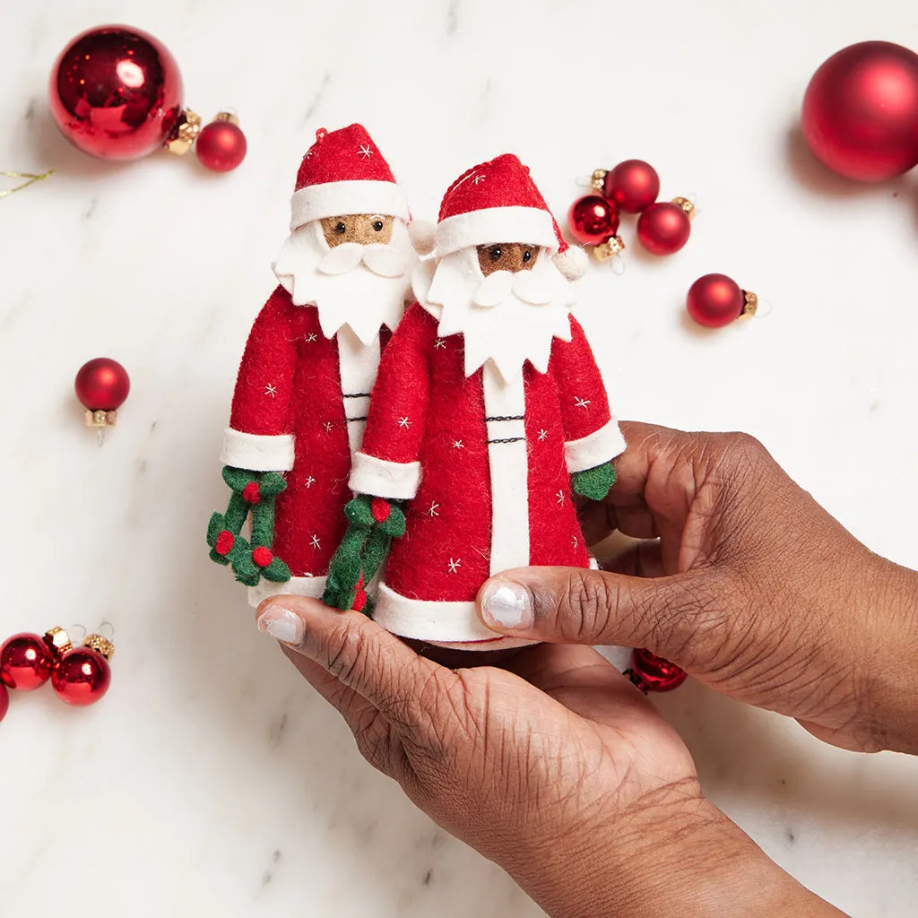 Hand Felted Red Father Christmas Ornament - Deep Brown Skin Color – Craftspring