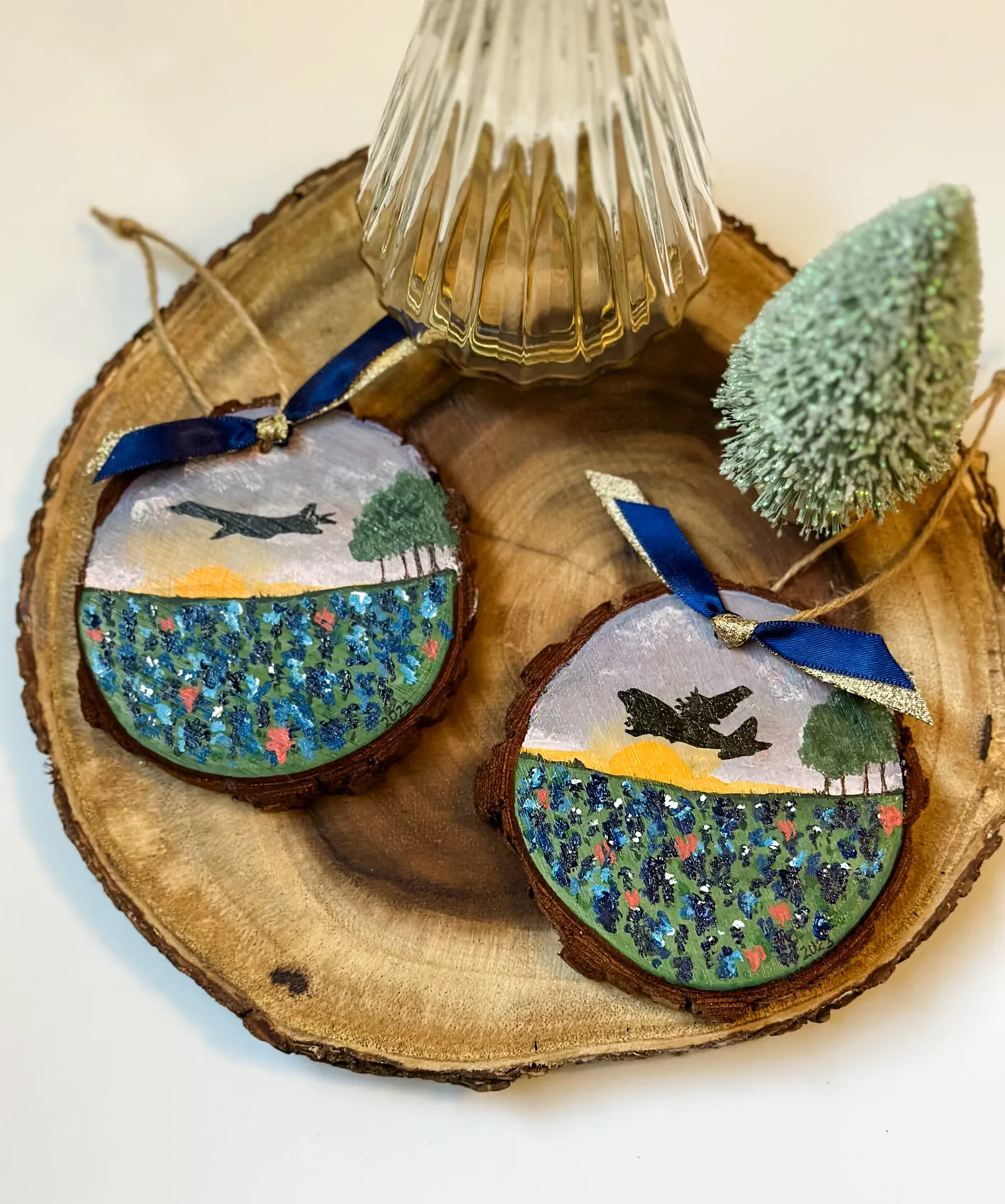 Hand Painted Texas Bluebonnet Wood Slice Ornament