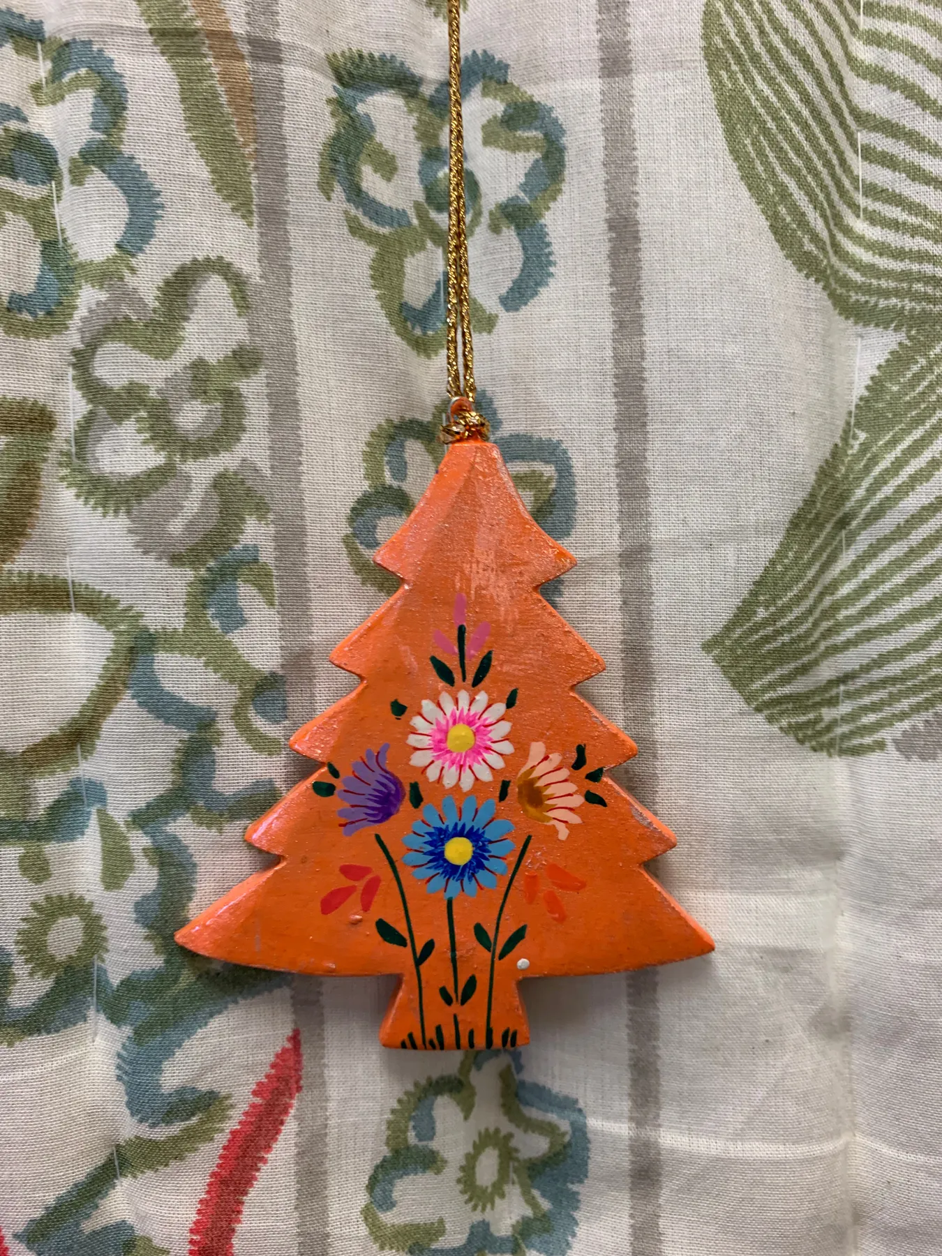 Hand Painted Wooden Small Christmas Tree Decoration - Modern Flower De - Uplift Fair Trade