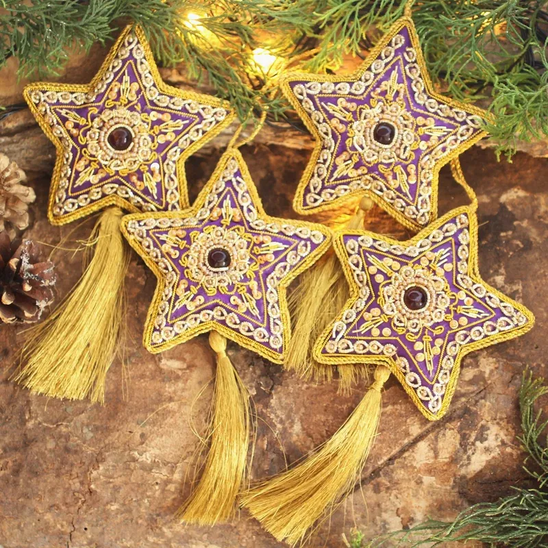 Handcrafted Beaded Purple Christmas Star Ornaments Set of 4 - Purple Star | NOVICA United Kingdom