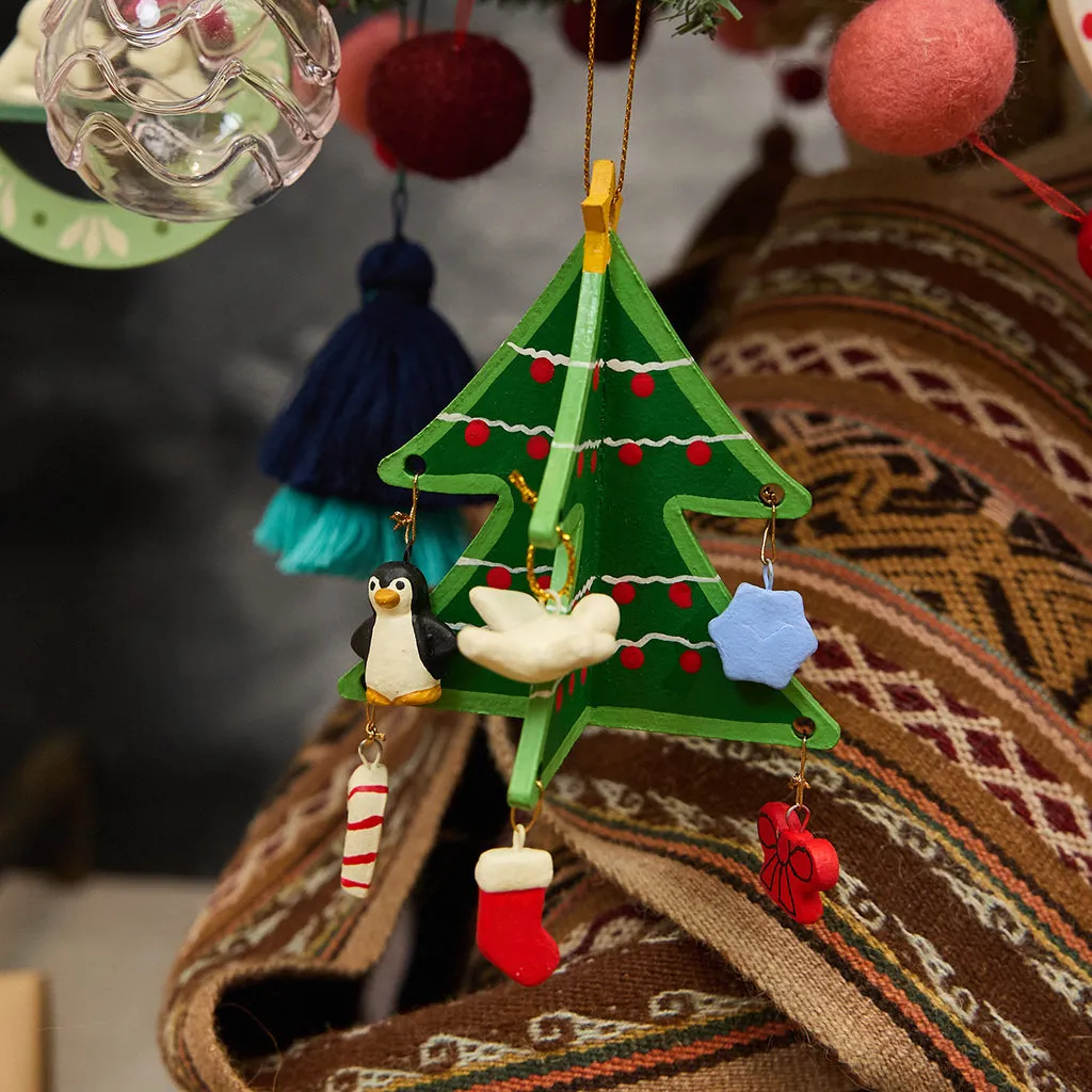 Handcrafted Little Decorated Green Christmas Tree Wooden Ornament –  Craftspring