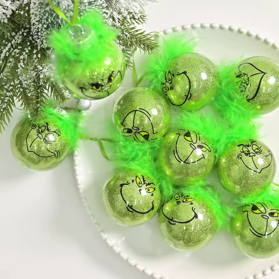Handmade 6cm Grinch Christmas Tree Ball Ornaments Holiday Decor (2 set – Boxs Gift
