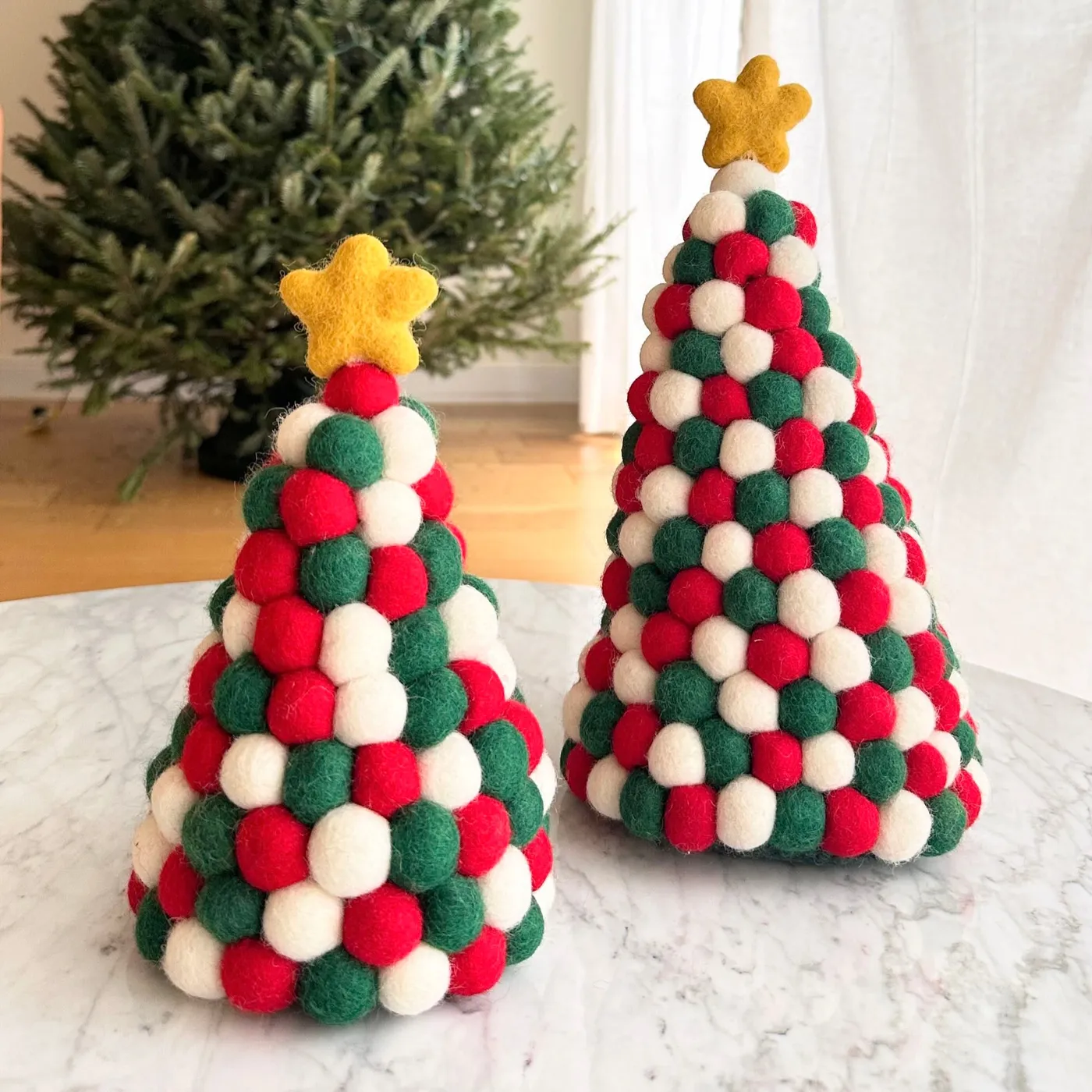 Handmade Felt Ball Christmas Tree Table Display - Ganapati Crafts Co. Christmas