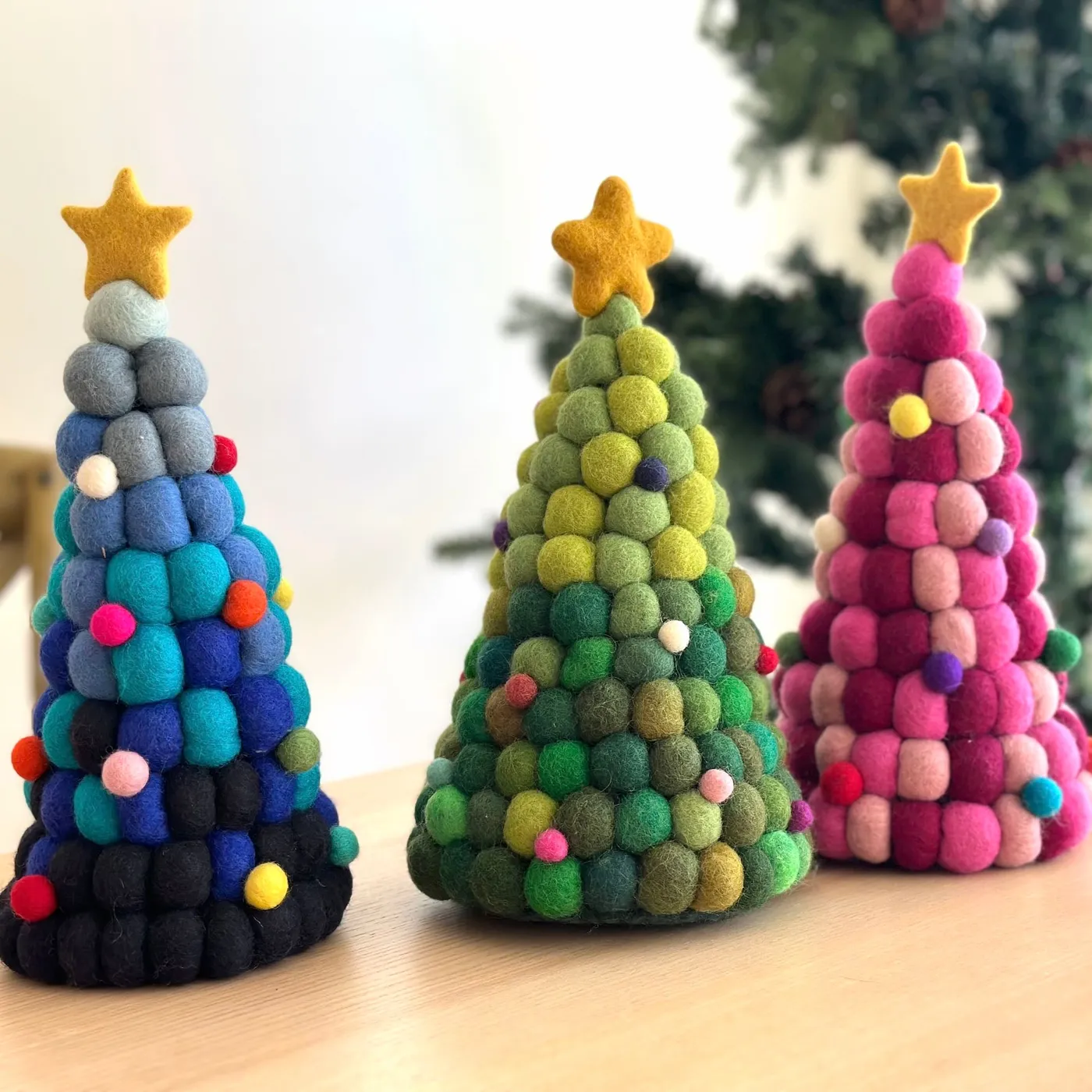 Handmade Felt Ball Christmas Tree Table Display - Ganapati Crafts Co.