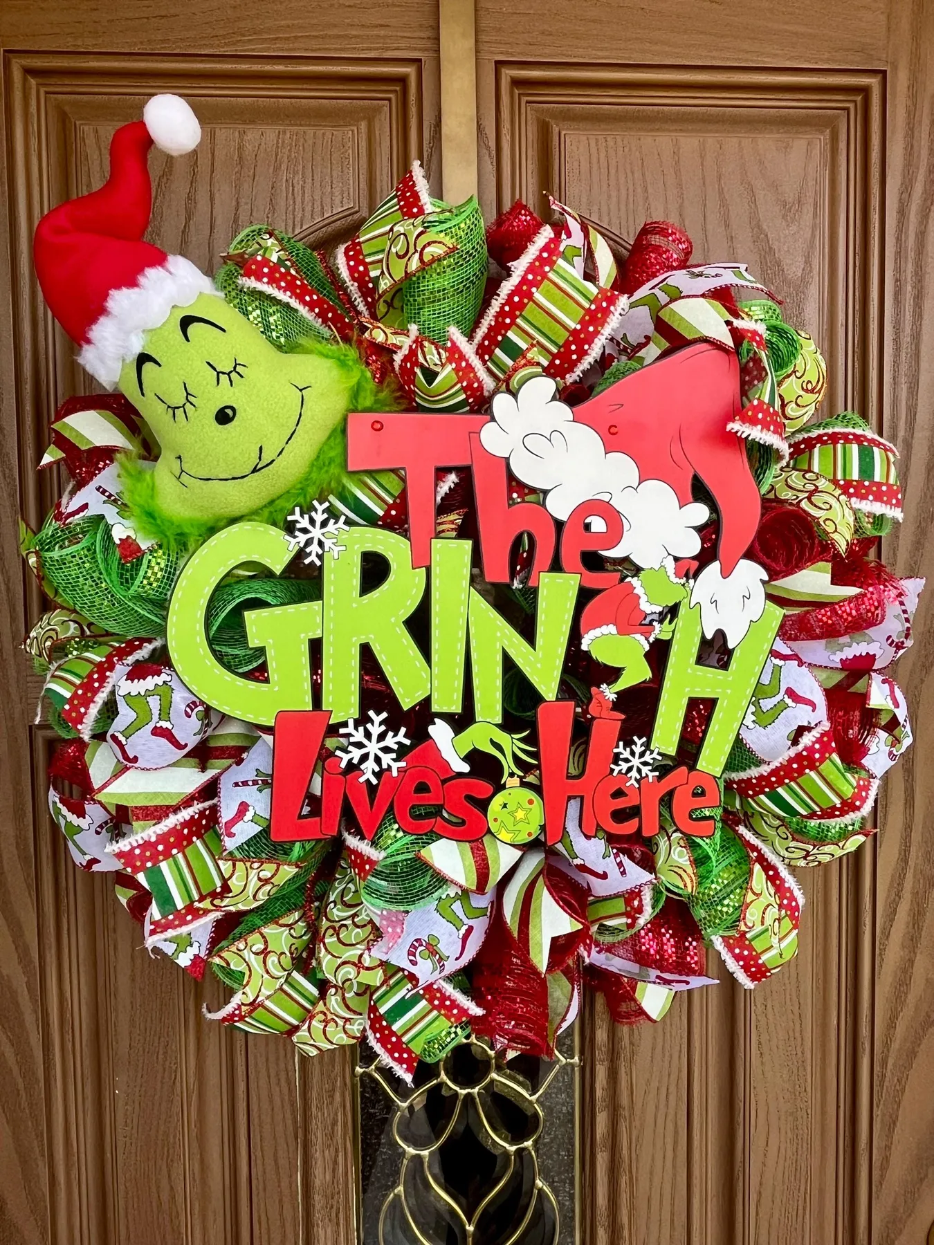 Handmade Grinch Holiday Wreath with Lights – Made in the USA Grinch  Christmas wreath mesh Large 22 inch handmade grinch decorations