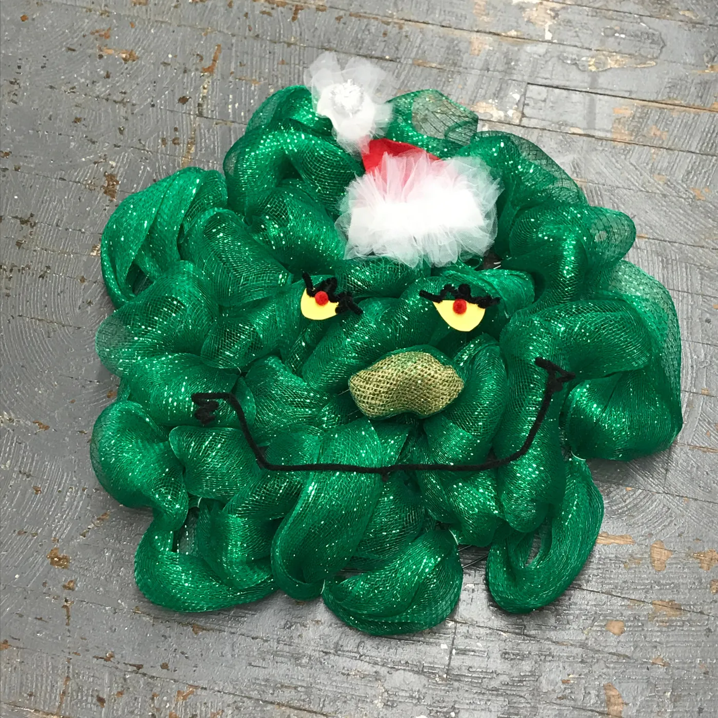Handmade Grinch Holiday Wreath with Lights – Made in the USA Grinch  Christmas wreath mesh Large 22 inch handmade grinch decorations