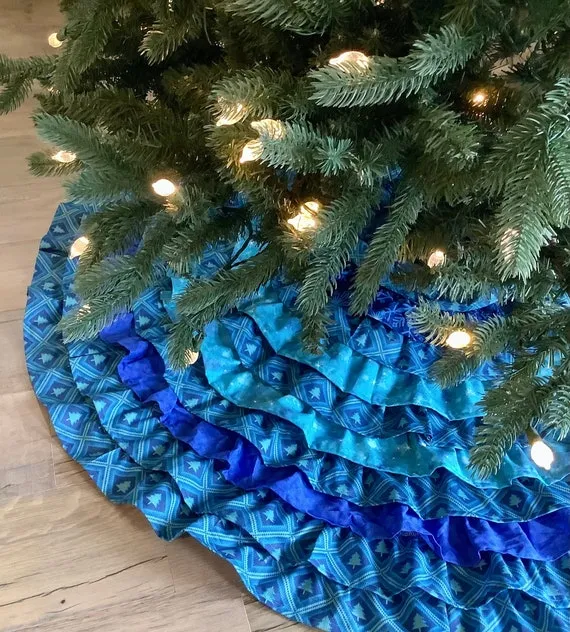 Holiday Decor Ruffled Christmas Tree Skirt Visland Velvet Christmas Tree  Skirt 48 Inch Ruffled Holiday Tree