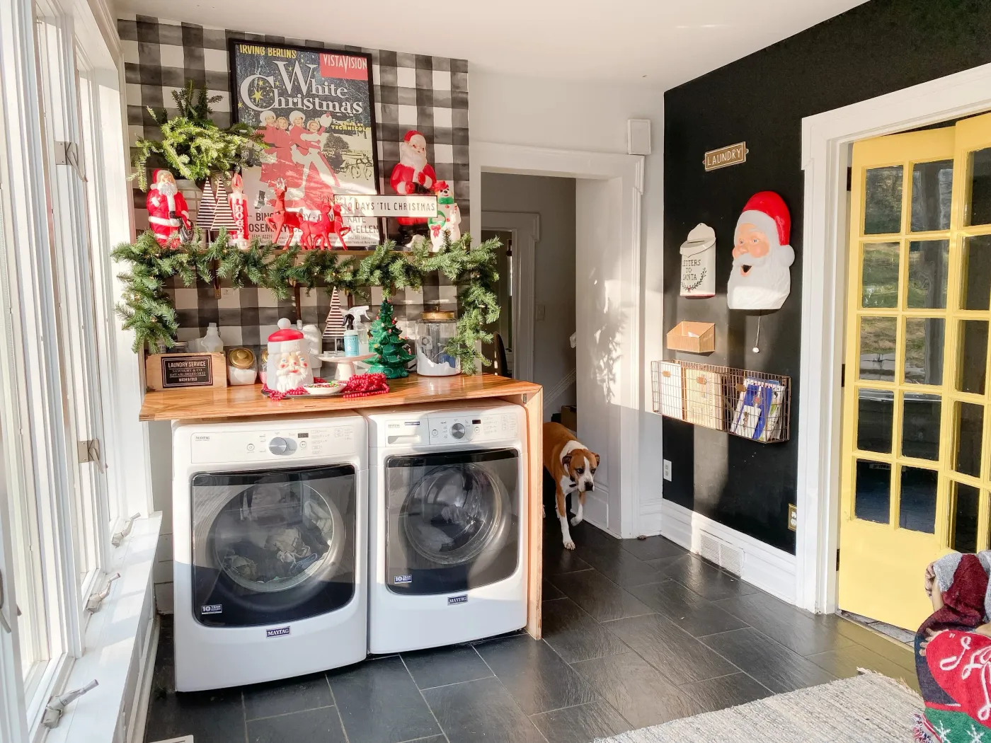 Holiday Home Tour 2021: Retro + Kitschy Mudroom and Laundry Home Decor And Washer