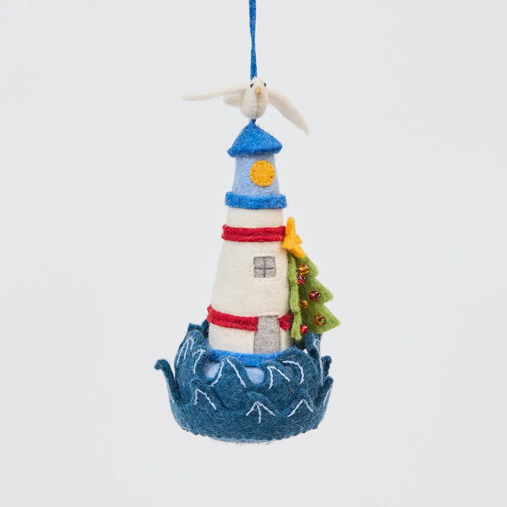Holiday Lighthouse Ornament – Coastal Christmas Felt Décor