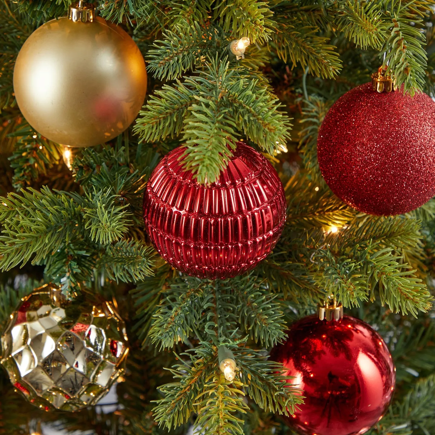Holiday Shatterproof, 40 Count Christmas Tree Ornament Box Set, 80mm with Re-Useable Box Gold