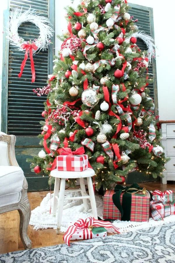 Holiday Time Red Plaid Christmas Stocking Holiday Time Plaid Christmas Stocking – 18 Inch Red & White Tree Design With Holly Theme, Polyester