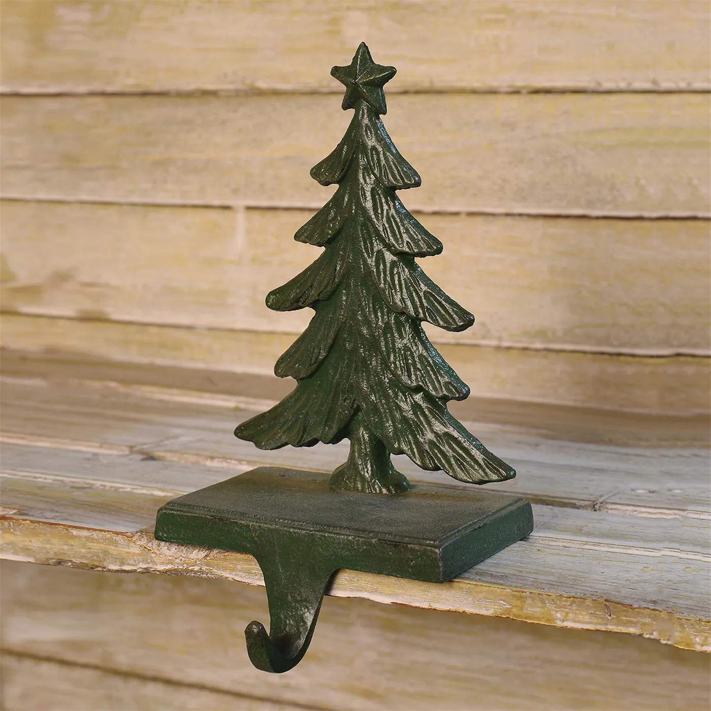 HomArt Christmas Tree Cast Iron Stocking Holder - Green