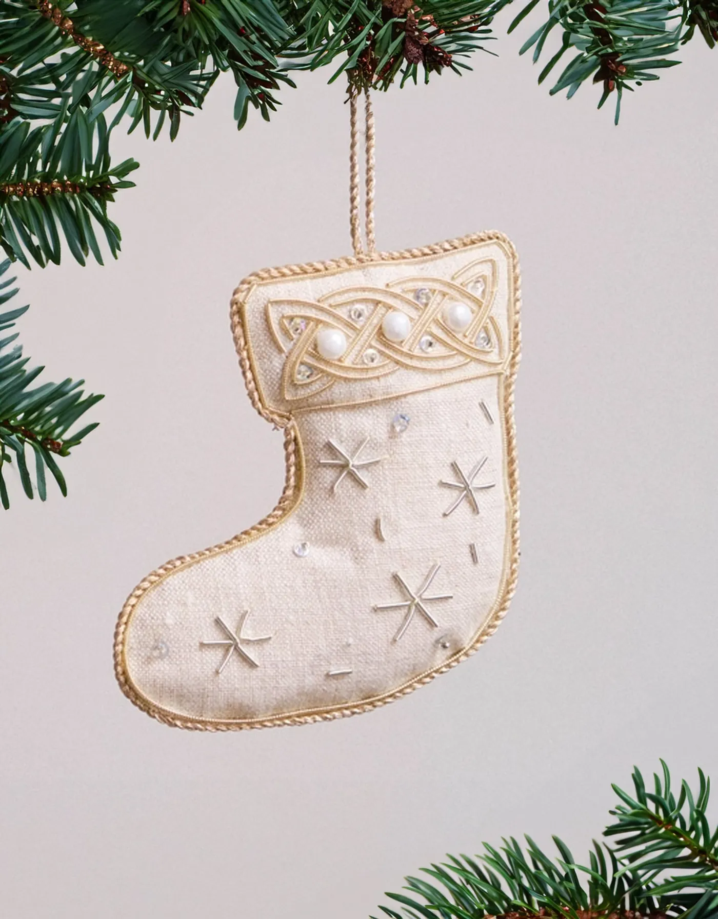 IRISH LINEN ORNAMENT - Celtic Stocking - Irish Crossroads
