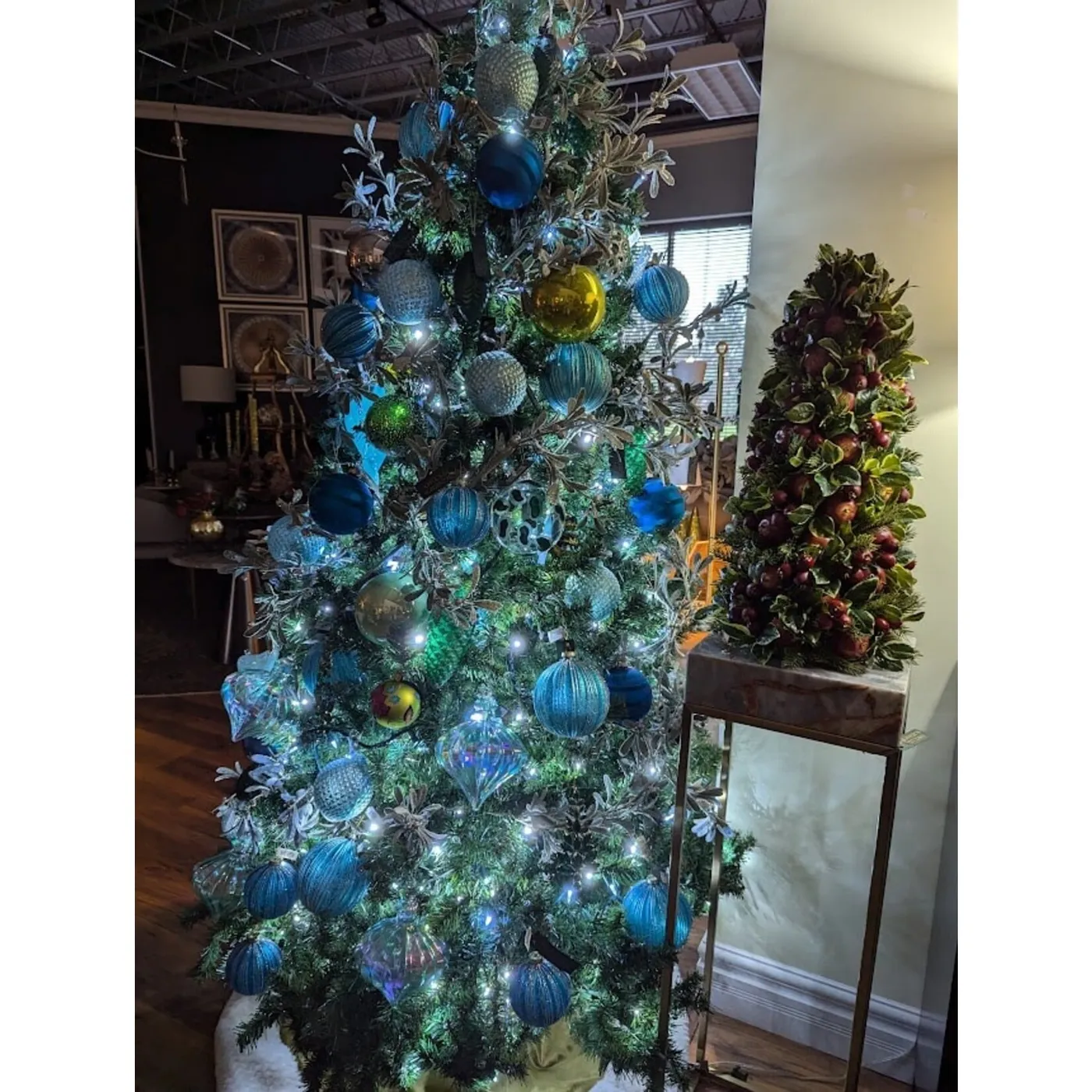 Jim Marvin Enterprises Flocked Electric Blue Stripe Ball Ornament 4'