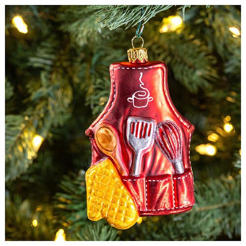 Kitchen apron blown glass ornament for Christmas tree 10 cm | online sales  on HOLYART.com