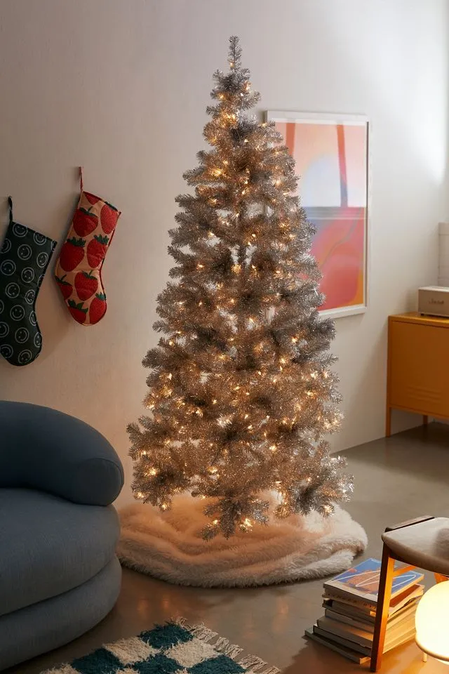 Kurt Adler 7' Pre-Lit Silver Tinsel Tree | Urban Outfitters