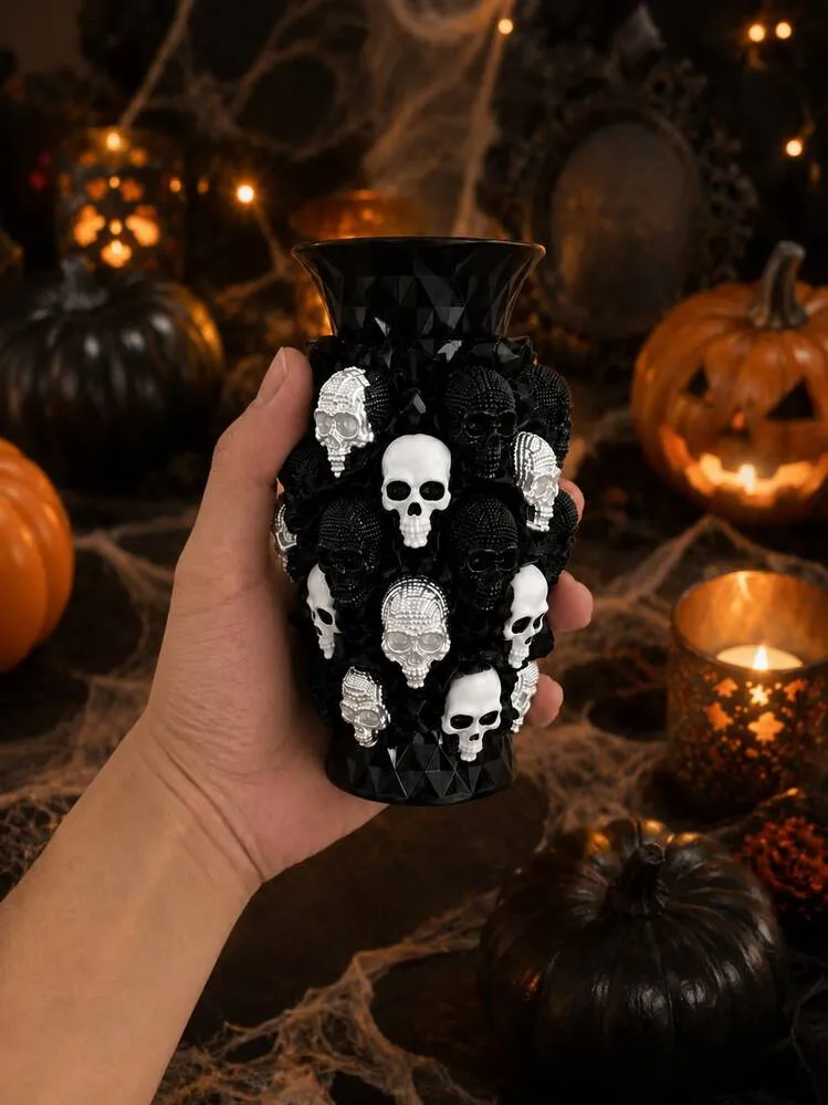 Large Black Skull Vase, Gothic Skull Decorative Vase, Halloween Home Decor,  Dining Table Centerpiece, Living Room Fireplace Mantel Decor, Entryway,  Office Desk Decor, Spooky Holiday Party Decoration