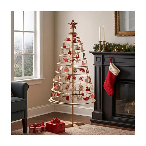 Large SPIRA Christmas Tree Ornaments in Wood and Red Felt, 8 cm, 10 pcs |  online sales on HOLYART.com