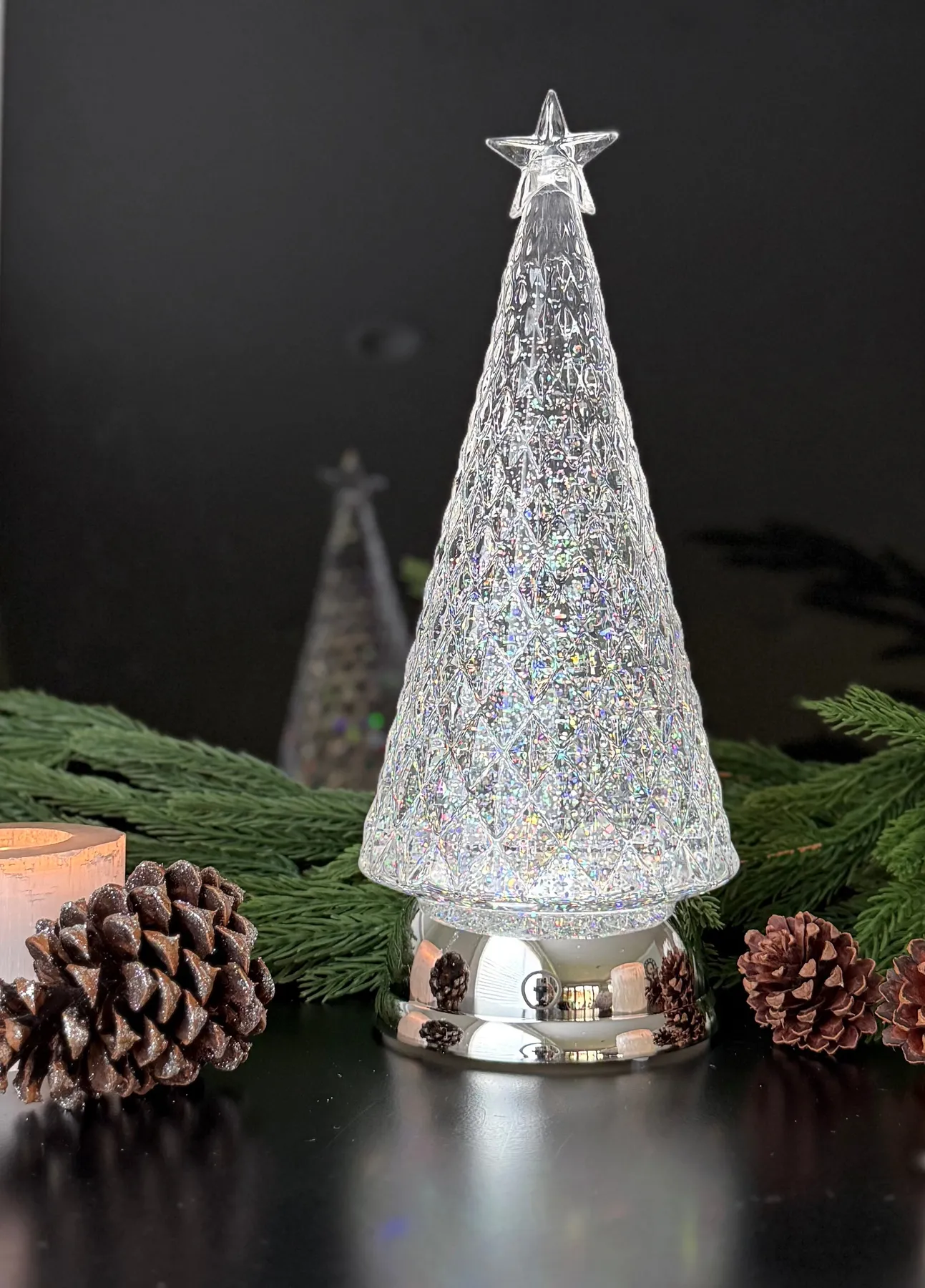 LED Christmas Tree Water Lantern, 12 inch Height, Clear Acrylic with S -  Richards Expo