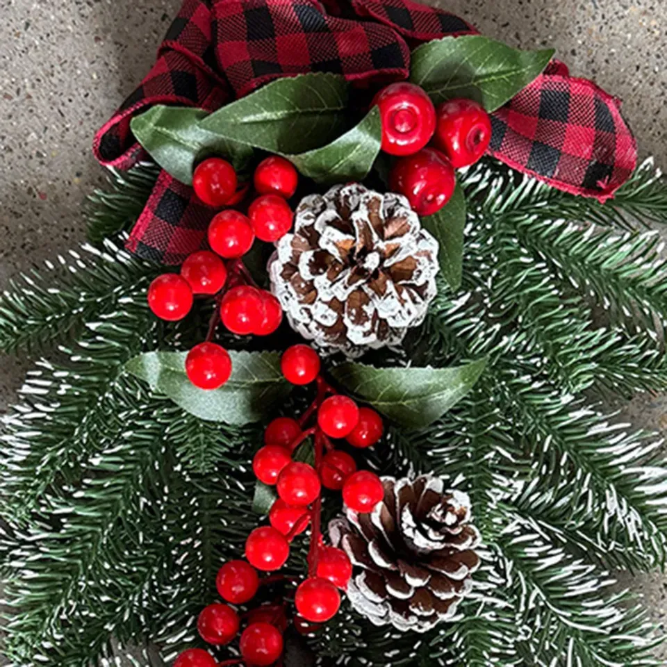 Lifelike Pine Cone Wreath Christmas Teardrop Garland Christmas Teardrop Wreath with Pine Cones Red Berries Bow – Winter Door Hanging Swag for Front Door Staircase Decor Festive Holiday Decoration |