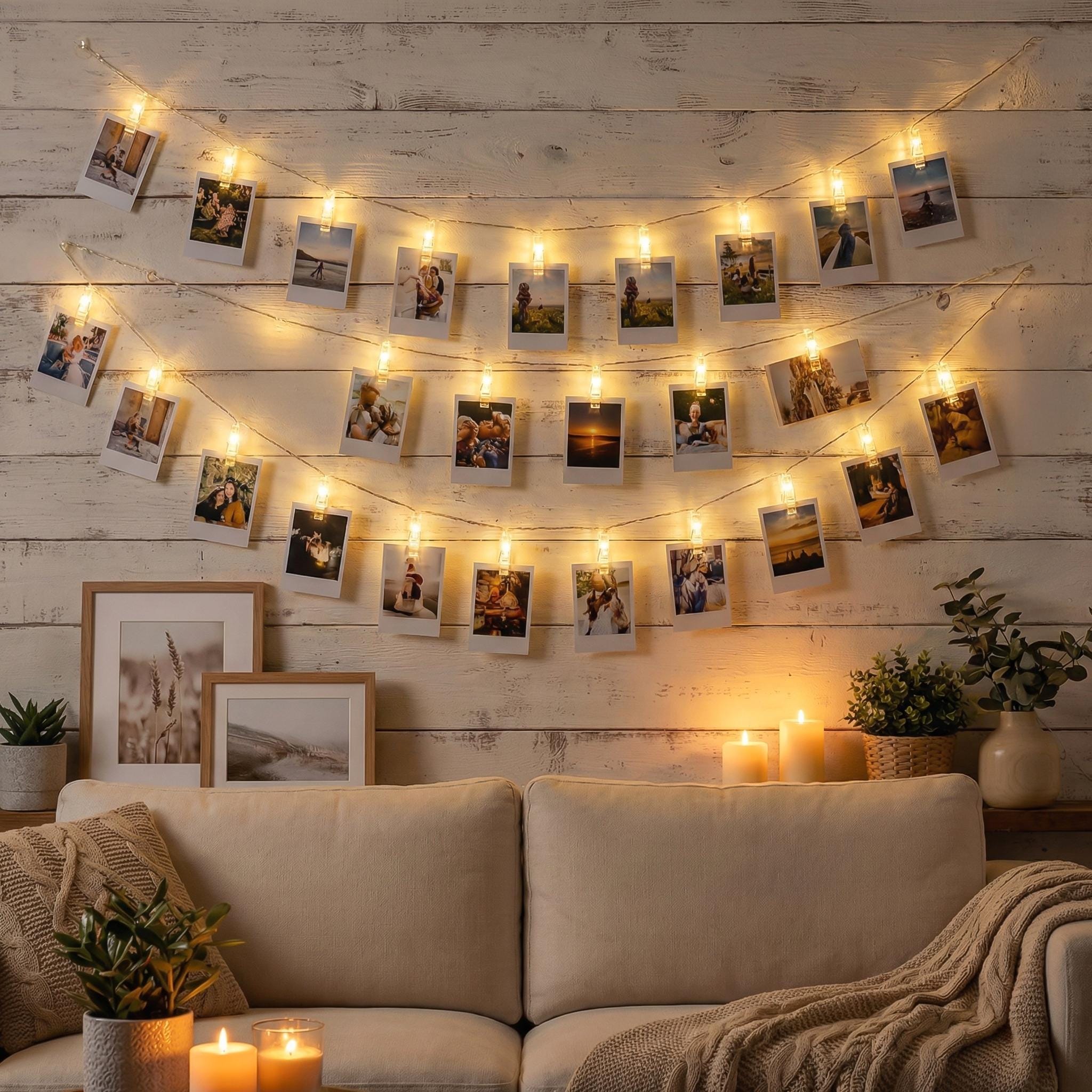 Living Room Decor Fairy Lights Wall Hanging Photo Clip String Lights, Warm White LED Fairy Lights,