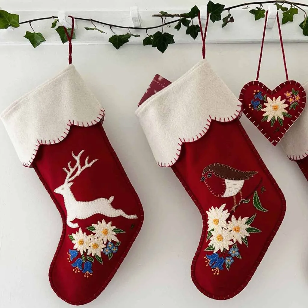 Luxury Wool Edelweiss Robin Christmas Stocking By Jan Constantine