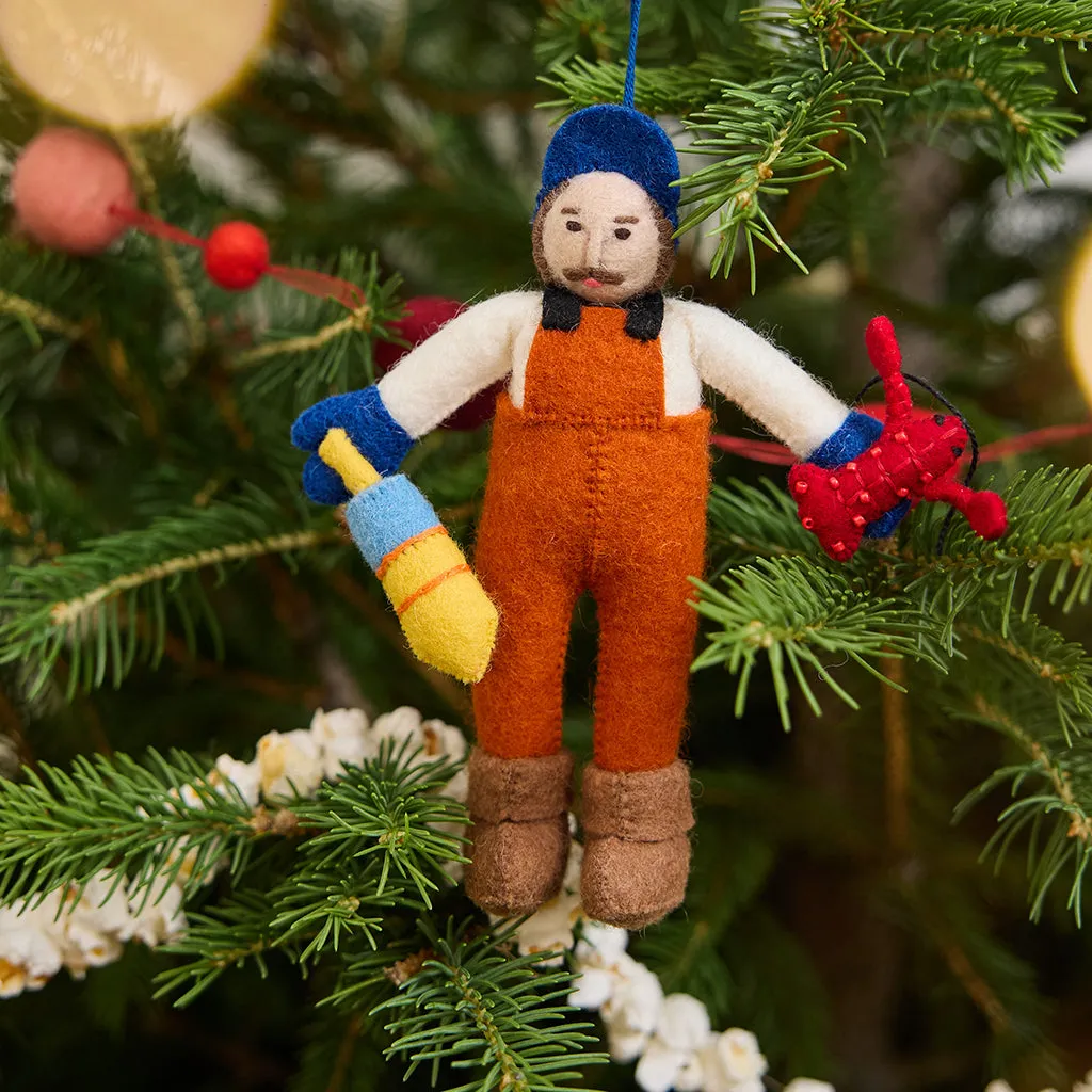 Maine Lobsterman Ornament – Handmade Coastal Felt Décor