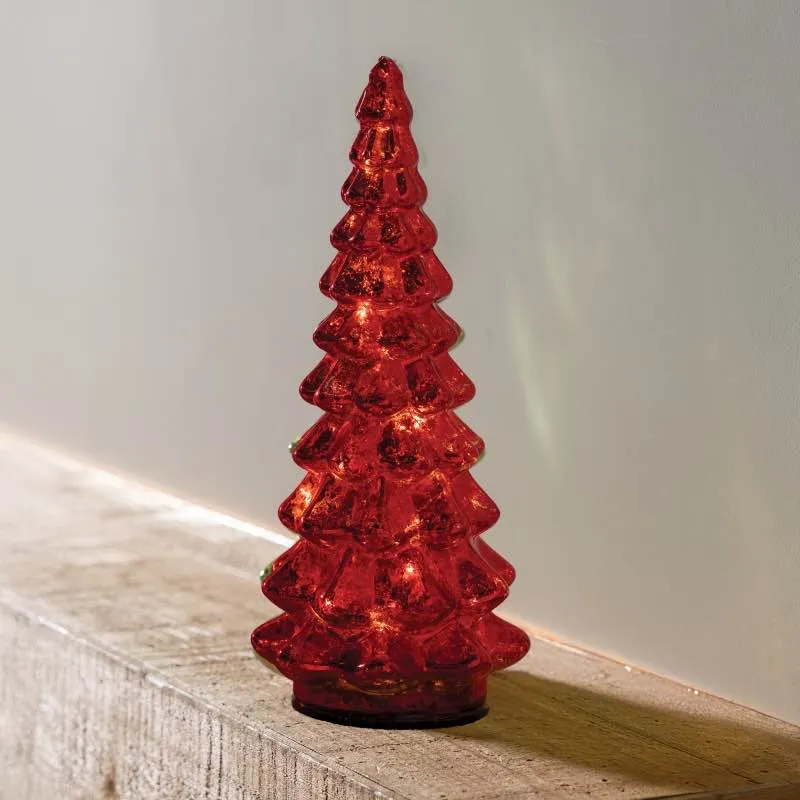 Micro LED Lighted Red Glass Tree - Small