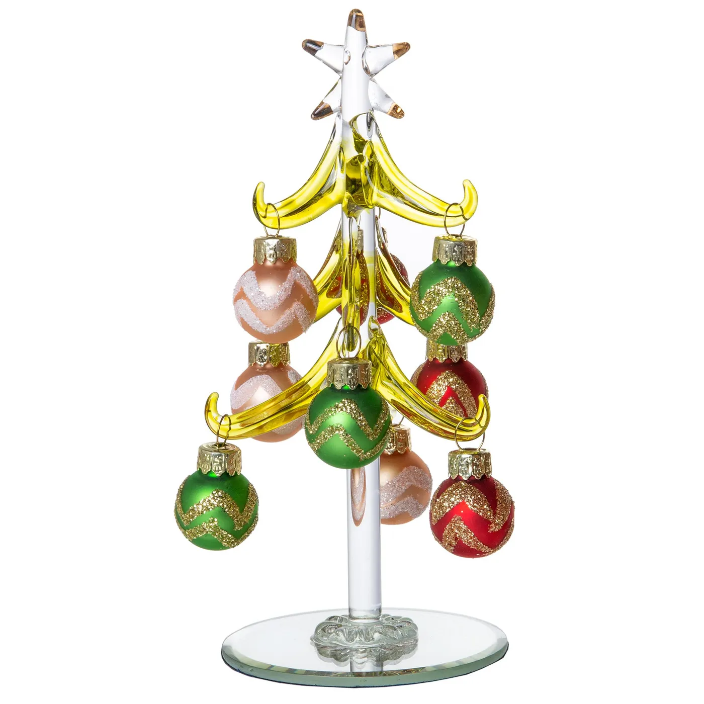 Mini Glass Christmas Tree, Small Table Top Holiday Season Décor with Removable Sphere Ornaments, Multicolor Silver & Gold Striped, 6 Inches glass MULTI-PURPOSE- Perfect for kitchen – www.reuniontowe