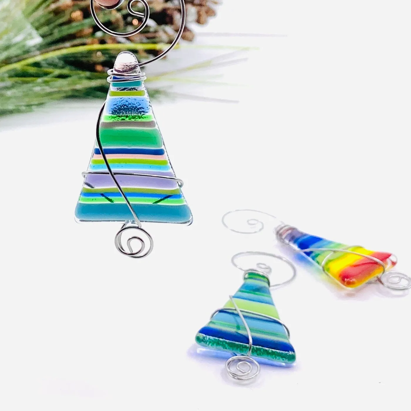 Mini Striped Fused Glass Tree, Violet Sky