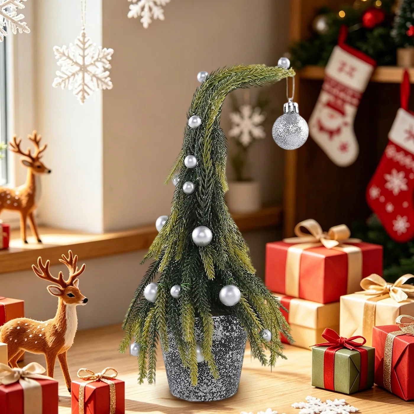 Mini Tabletop Christmas Tree with Frosted Fir Branches and Chrome Baubles |  Small Artificial Xmas Tree with Metal Rod Frame for Counter Window Shelf  Dining Table Indoor Holiday Decor - Walmart.ca