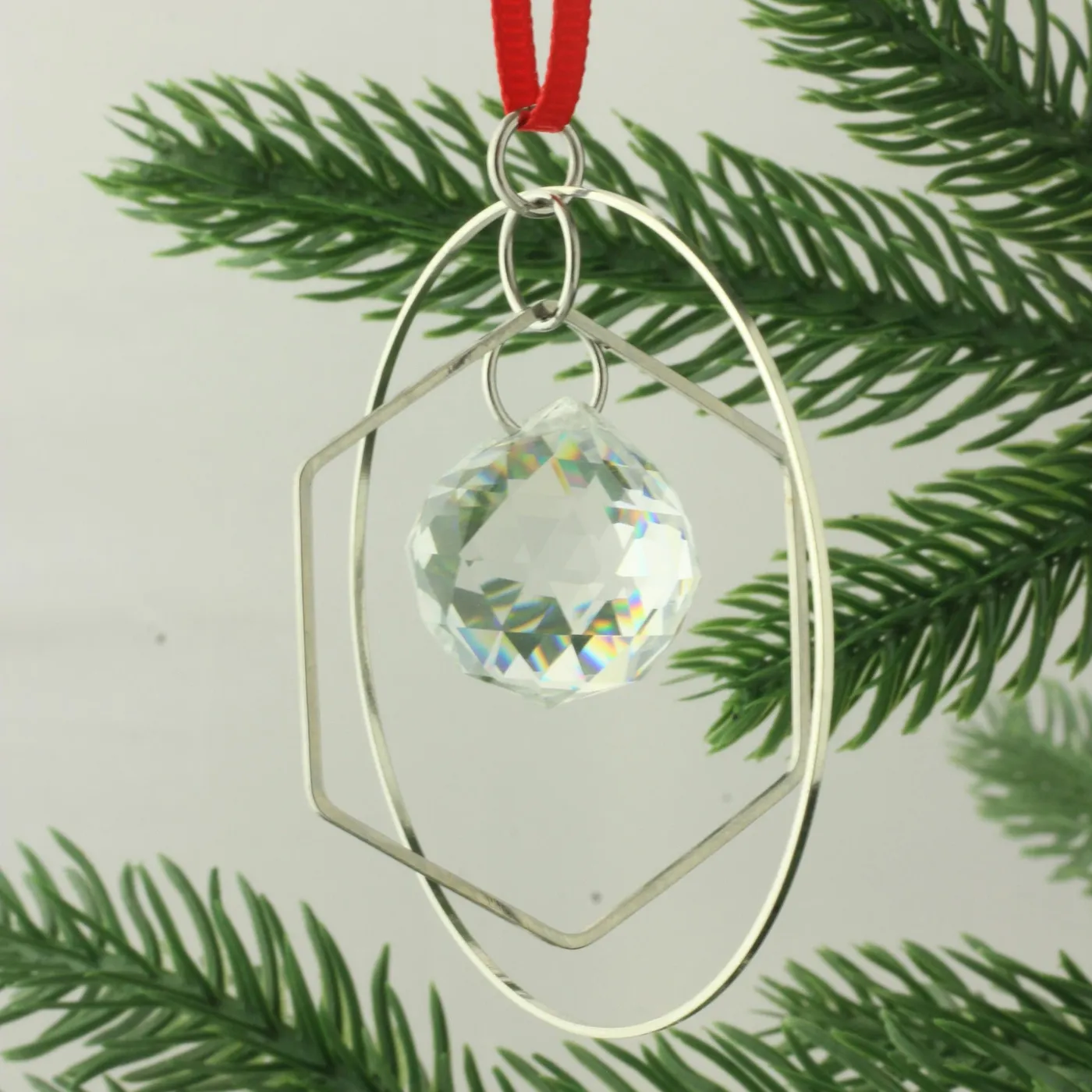 Minimalist Geometric Silver & Crystal Ornament - 1 - OhSoFitting